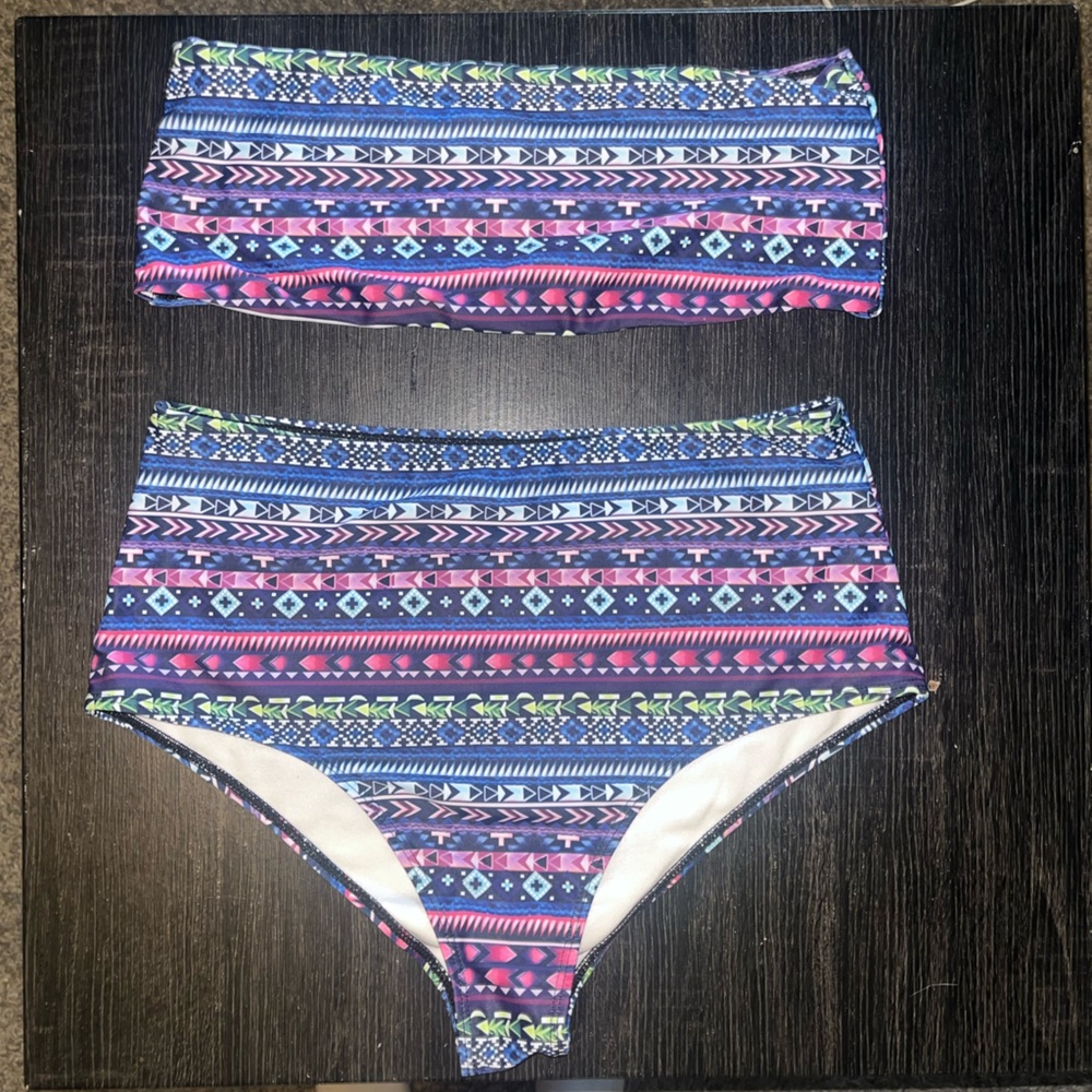 SHEIN Aztec print two piece high waisted strapless bikini set